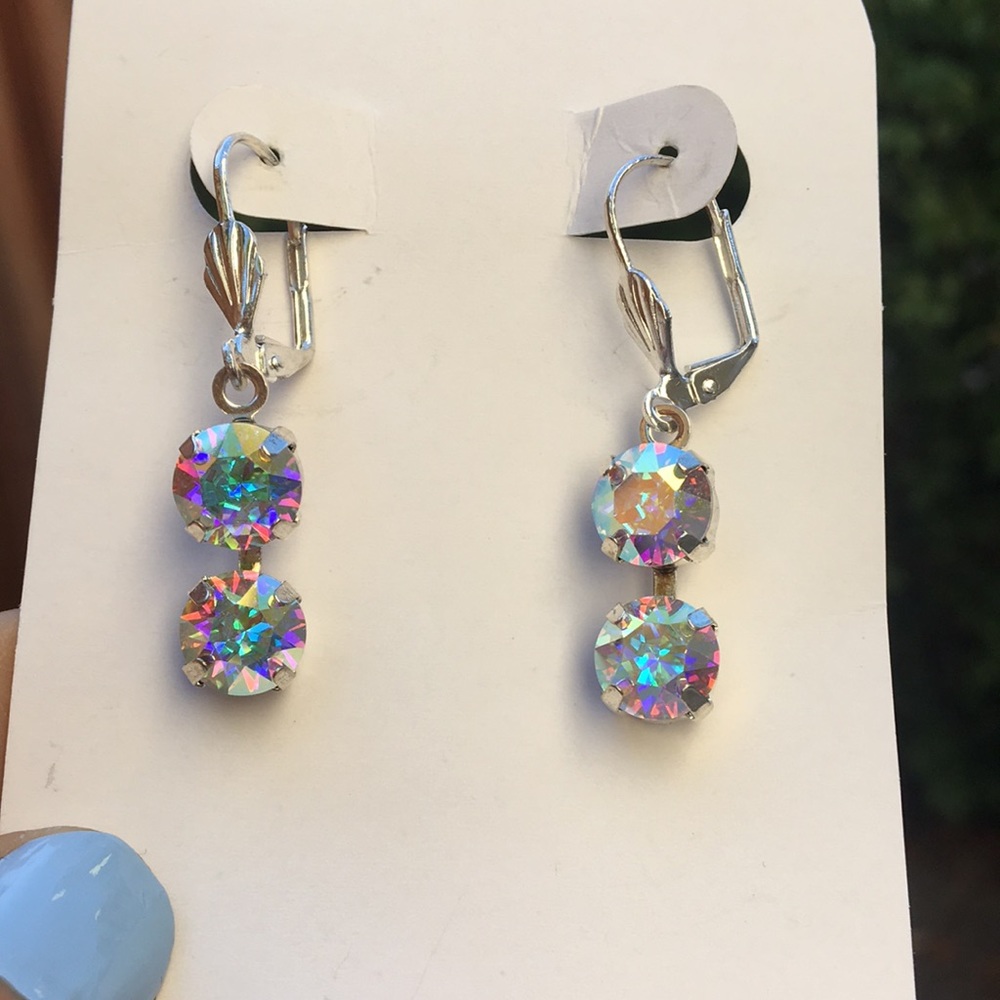 Aurora Borealis + Silver Crystal Drop Earrings - Picture 8 of 11
